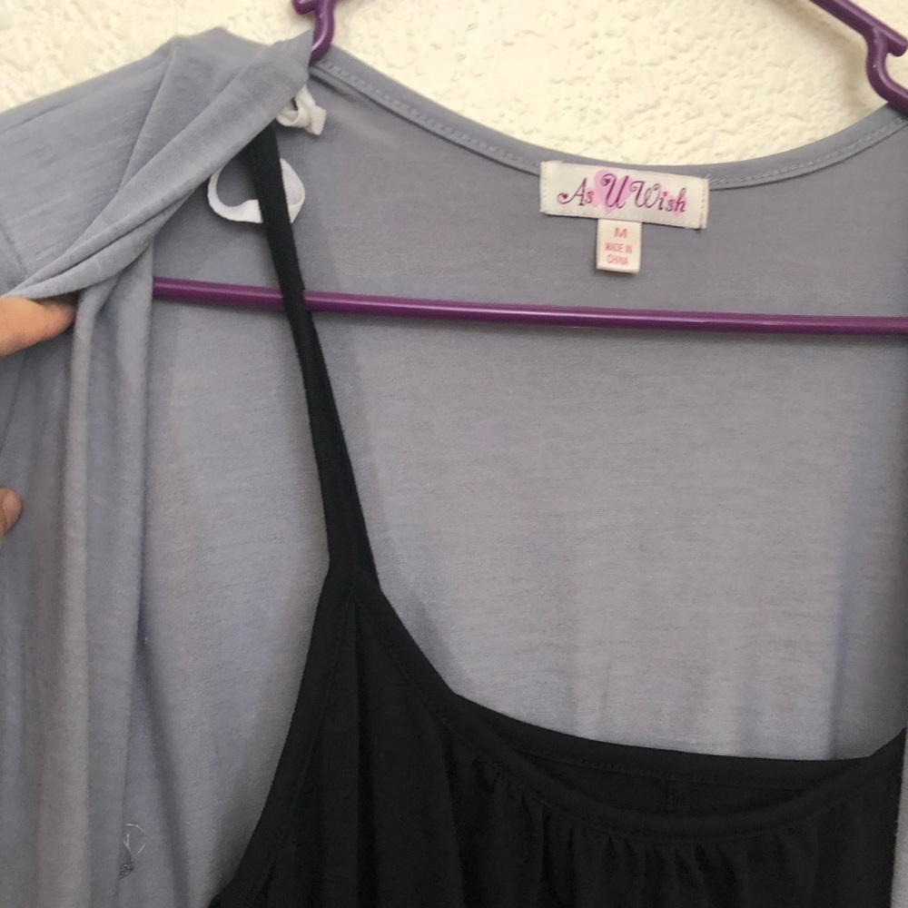 AS U WISH Medium Layered Belted Dress Colorblock Black Gray Short Sleeve NWOT - Picture 7 of 16